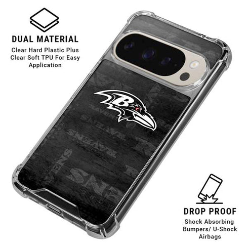 NFL Baltimore Ravens Black & White Pixel 9/9 Pro Clear Case